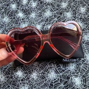 Killstar Sunglasses - Pink and Silver Lolita Hearts with holder